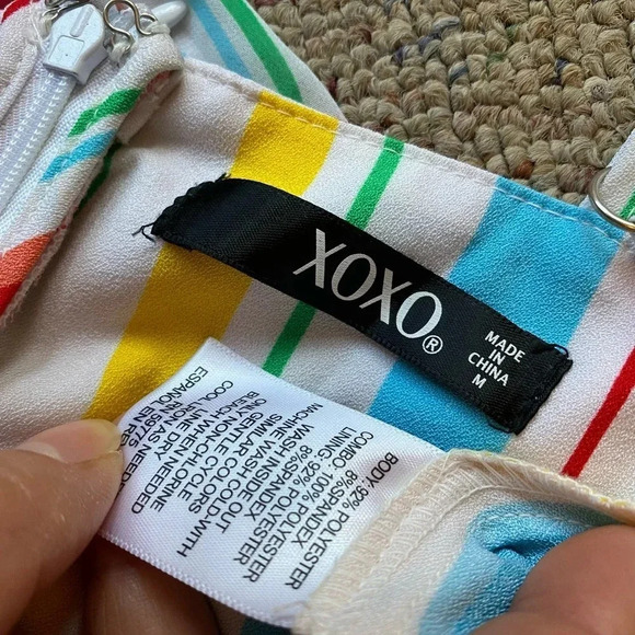XOXO Romper Sexy Boho Maxi Dress Multicolor Strips Adjustable Strap Women Size M - Picture 7 of 8